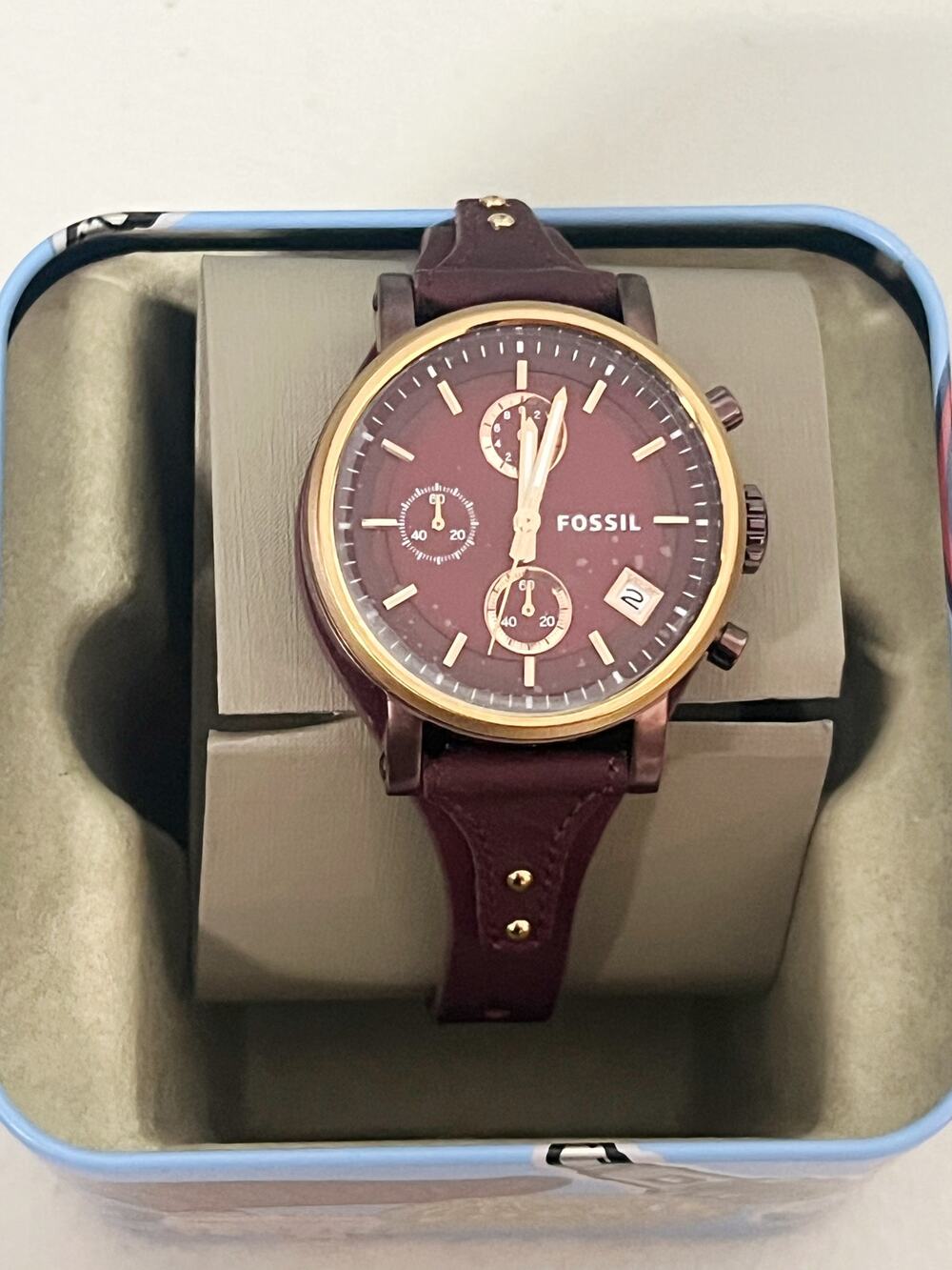 Fossil Boyfriend Sport Chronograph Burgundy Leather Women's Watch ES4114
